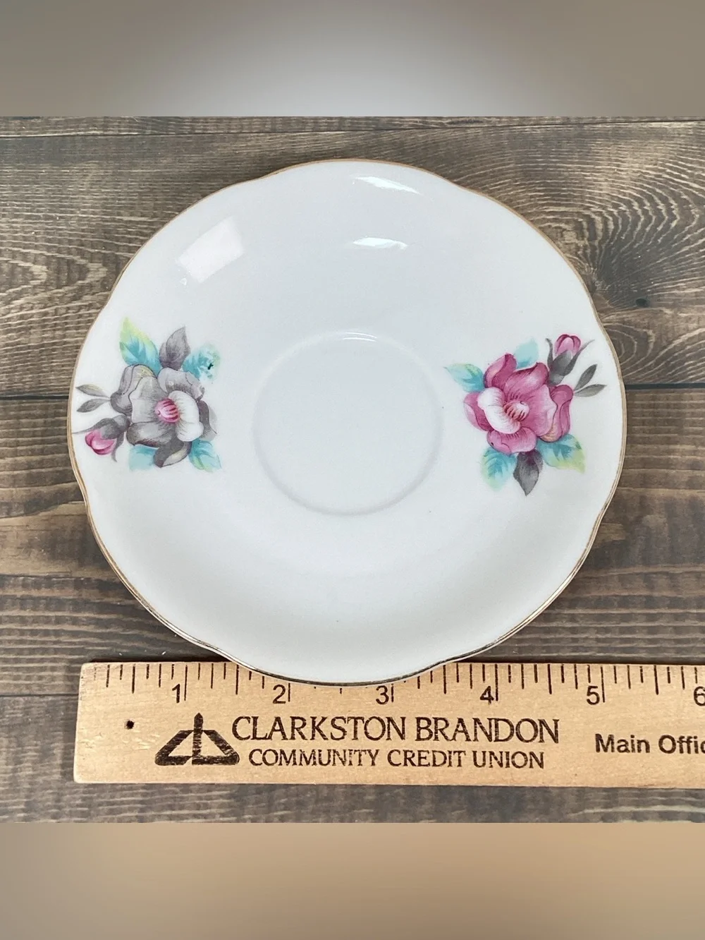Vintage Shafford Japan Hand Painted Pink & Gray Floral Roses Teacup & Saucer Set
